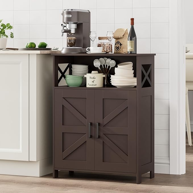 Homhedy Farmhouse Bathroom Storage Cabinet with 2 Doors, Toilet Paper Cabinet with Adjustable Shelves, Small Bathroom Cabinet for Kitchen/Laundry/Living Room, 11.8 x 23.6 x 31.5 Inches, Brown