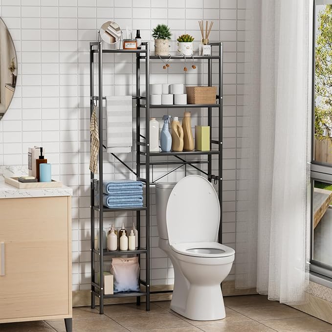 1 Set Over The Toilet Storage, 3-Tier Bathroom Laundry Storage Rack Space-Saving Organizer Household Supplies (Black-M)
