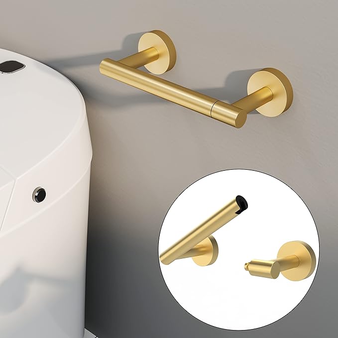 RARXTR Gold Toilet Paper Holder SUS304 Stainless Steel Double Post Pivoting Toilet Paper Roll Holder Wall Mounted Toilet Tissue Holder for Commercial Bathroom RV Brushed Brass Finish
