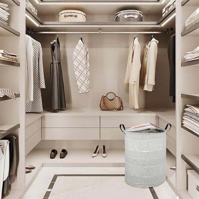 Round Laundry Hamper Storage Basket Fabric Material Storage Hamper Organization Basket, Storage Bin, Gift Box with Handles for Room