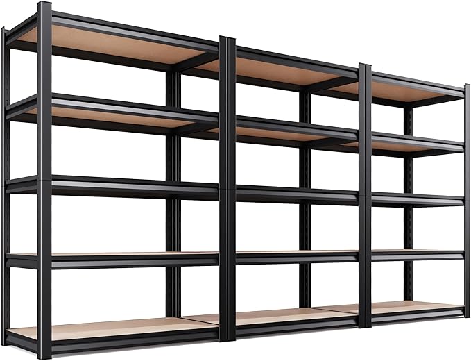 3-Piece Set 78''H*46''W Storage Shelves,3000LBS Garage Shelving,Adjustable Garage Shelves,Heavy Duty Metal Shelving, 5 Tier Wood Utility Steel Shelf, Shelving Units and Storage Rack 3Pack