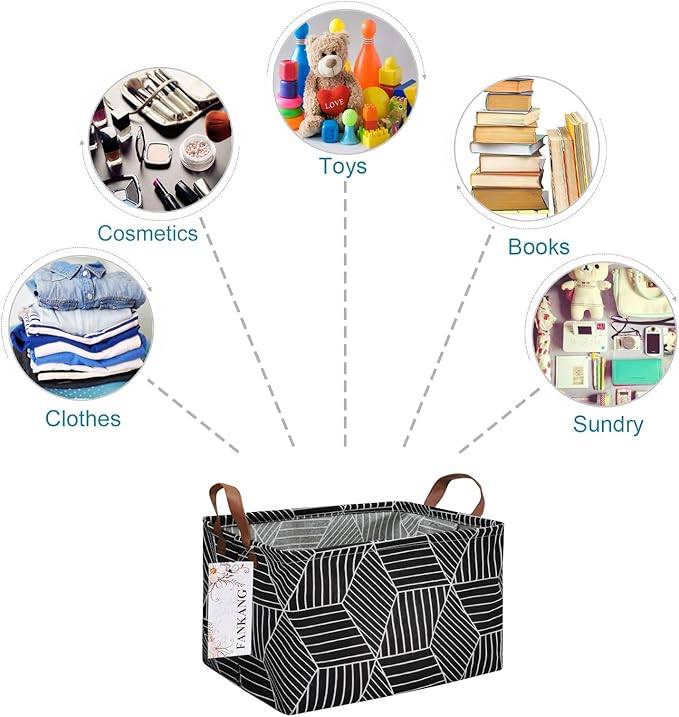 Storage Basket,Nursery Hamper Canvas Laundry Basket Foldable with Waterproof PE Coating Storage, Office, Bedroom, Clothes,Toys (Rec-Black Cube)