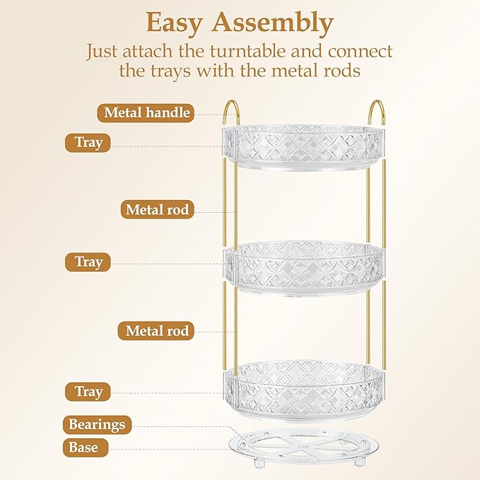 360 Rotating Makeup Organizer for Vanity, 2 Tier Adjustable Perfume Organizer for Dresser, Multi-Function Spinning Cosmetics Skincare Storage for Bedroom, Dresser, Countertop, Clear