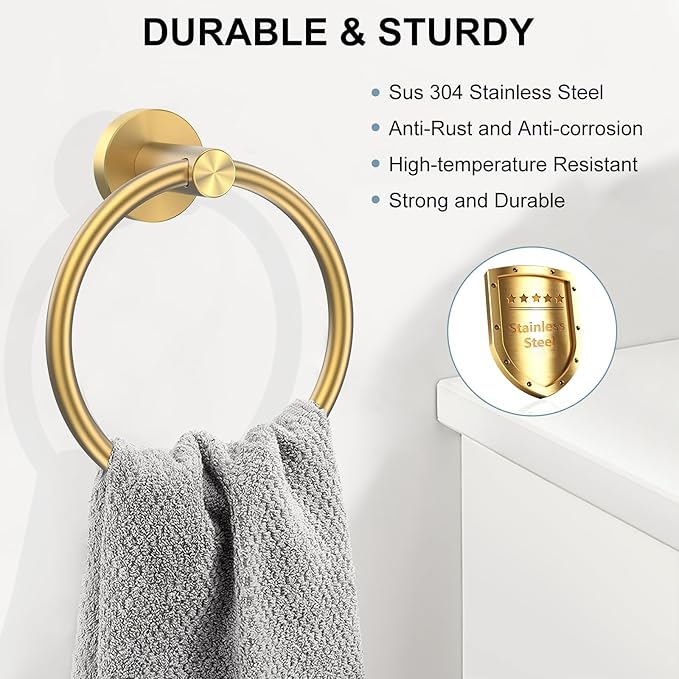 SetSail Towel Holder for Bathroom Wall Gold Towel Ring Stainless Steel Hand Towel Holder for Bathroom, Kitchen Drill Hole, 2 Packs