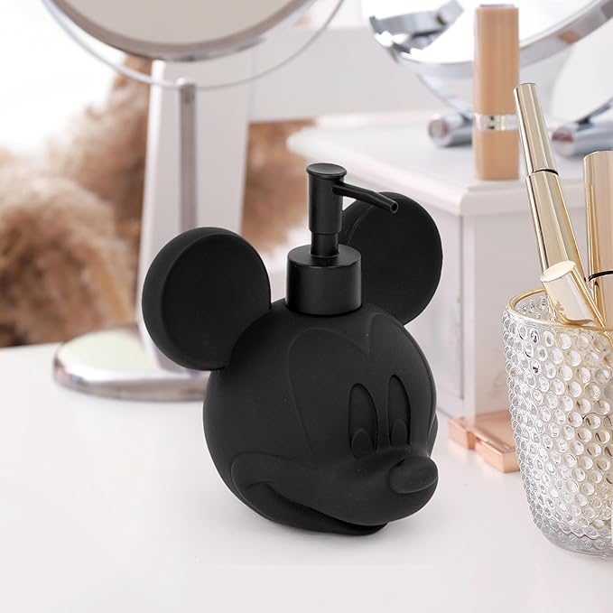 Jay Franco Disney Mickey Mouse Soap Dispenser - Black Resin Lotion Pump - Bathroom Décor