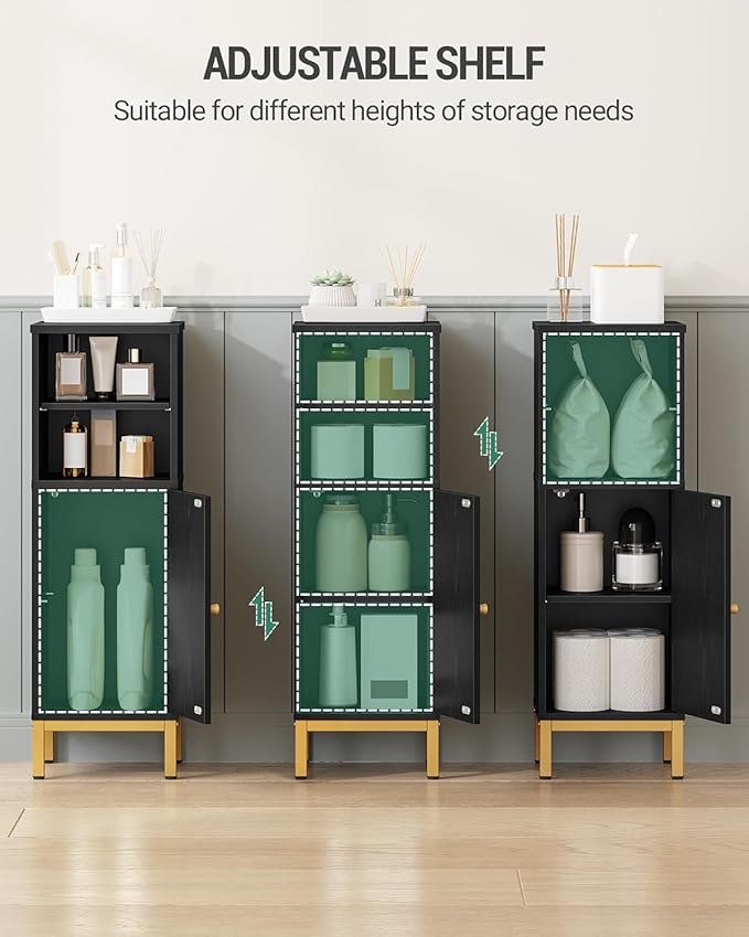 Hzuaneri Bathroom Storage Cabinet, Corner Floor Cabinet with Shelves, Customized Door Opening Direction, Bathroom Organizer with Adjustable Shelf for Kitchen, Living, Toilet Paper Cabinet, Black