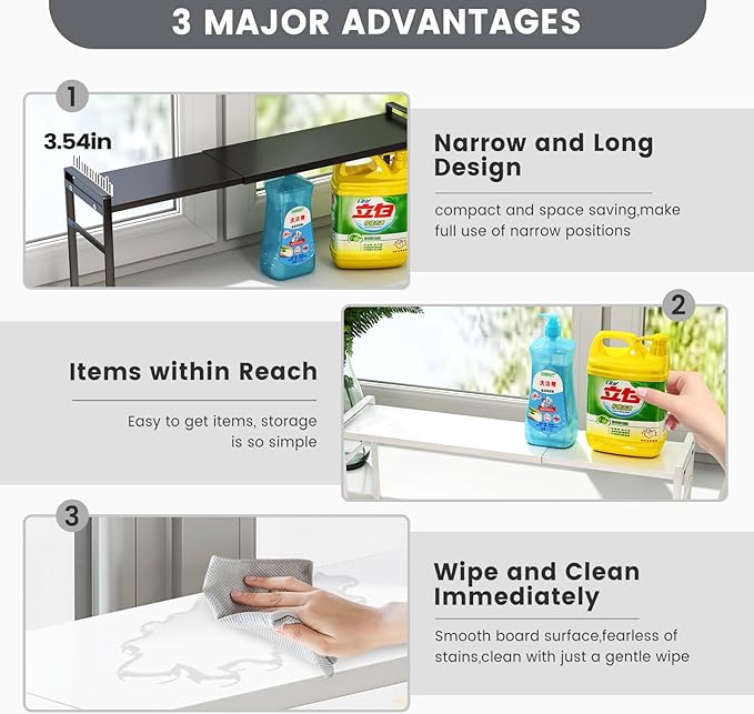1pcs Small Narrow Tall Shelf for Windowsill Kitchen Organizer Window Sill Plant Shelf Stackable Shelves Bathroom Sill Thin Shelves for Narrow Spaces Counter Top Racks