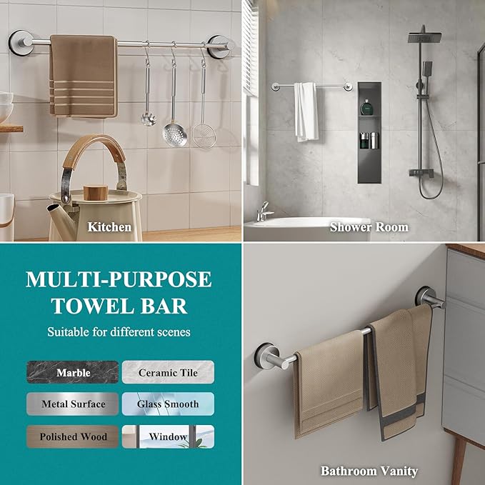 Large Towel Bar for Bathroom Wall,Adjustable 17~29 Inch Towel Racks for Bathroom Wall Mounted,Towel Holder for Glass Shower Door,Bathroom Accessories,Apparment Essentials,Home Decor-Silver(2pcs)