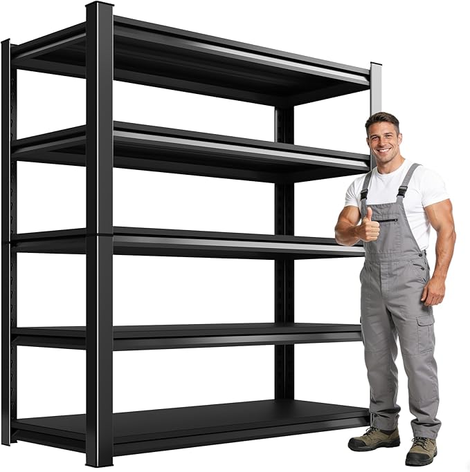 Garage Shelving, 5-Tier Garage Storage Shelves, 2000LBS Heavy Duty Shelves, 72" H x 46" W x 19.6" D Metal Shelving Unit, Utility Adjustable Storage Shelf for Warehouse, Basement, Closet