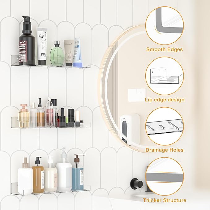 LAZYROSY 6 Pack Floating Shelves - Clear Acrylic/PET Wall Mounted Non-Drilling Storage Rack with Adhesive, Invisible Bathroom and Bedroom Shelves for Kitchen, Living Room, Clear Decoration