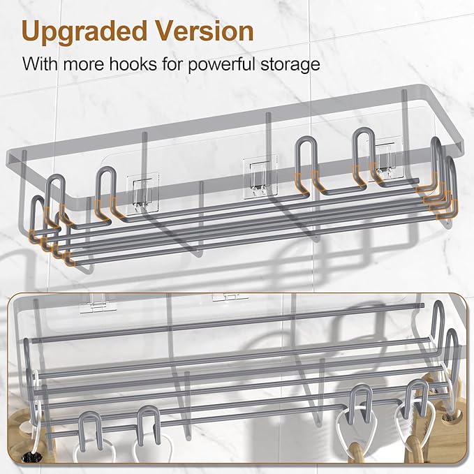 Getsrichfc Shower Caddy Adhesive, Rustproof Shower Shelves for Inside Shower, Large Capacity Bathroom Organizers and Storage, Shower Storage with Removable Hooks, No Drill Bathroom Accessories Grey