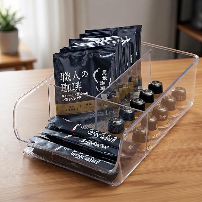 Azar Displays 556752-4PK Clear Storage Bin with Dividers Multi-Compartment Stackable Organizer for Kitchen Bathroom Pantry and Office BPA-Free Plastic (Pack of 4)
