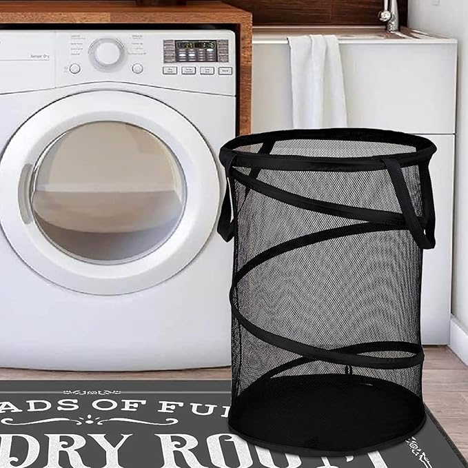 BATTOO 2 Pack Black Large Collapsible Laundry Basket Foldable Mesh Pop Up Hamper with Handles for Laundry Room, Bathroom, Kids Room, College Dorm, Travel, Camping, Gift Basket