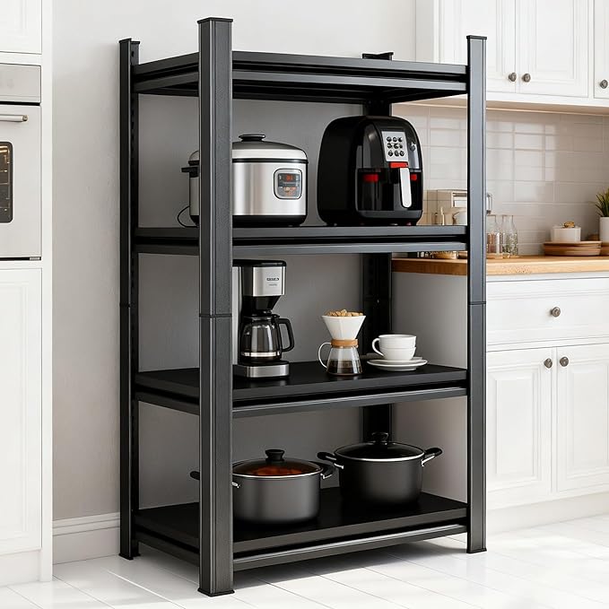 4-Tier Adjustable Multi-Purpose Storage Rack – Space Saving Organizer Shelf for Kitchen, Bathroom, Living Room,Garage – Corrosion-Resistant Metal, (63''H×35.4''W×13.8''D)