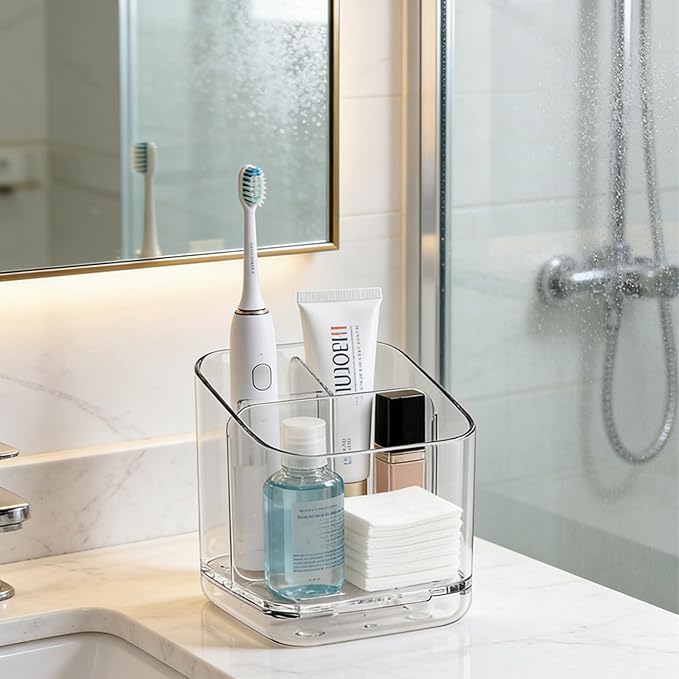 Toothbrush Storage Rack, 3 Slots Toothbrush Organizer with Dividers, Wall Mounted Toothpaste Holder Organizer for Bathroom Countertop Kitchen Office