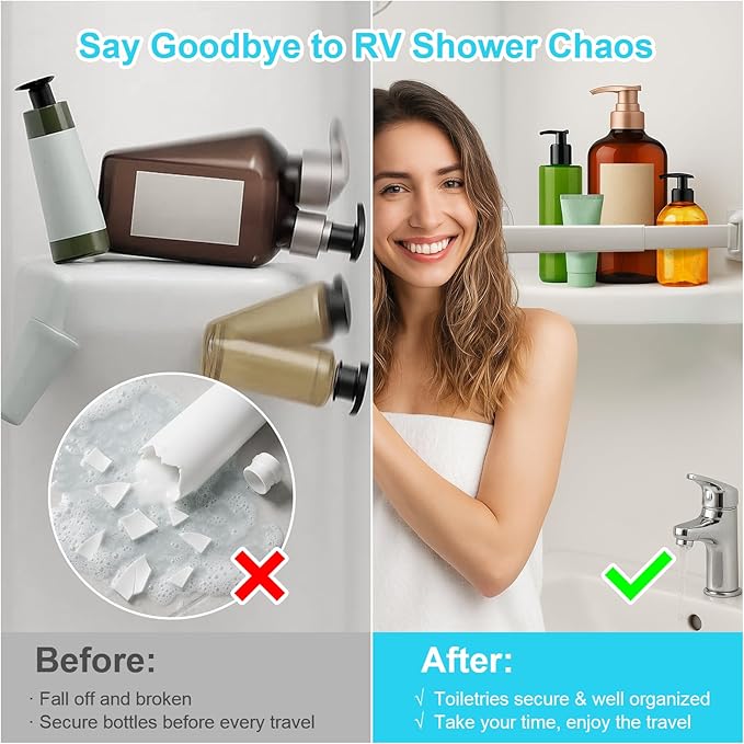RV Shower Corner Storage Bars 3 Pack, Aluminum Adjustable Camper Shower Shelf Retainer Bars for Bathroom Storage and Organization, RV Essential Accessories for Travel Trailer Inside, 10-15 Inches