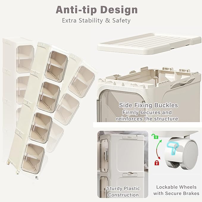 4-Tier Slim Bathroom Storage Cabinet, Tall Narrow Storage Cabinet with Movable Wheels, Adjustable Shelves, Skinny Bathroom Storage Organizer for Small Space, Bathroom, Kitchen, Laundry, Cream White