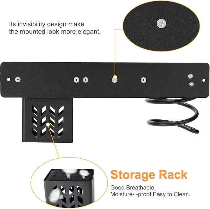 YUET Hair Dryer Holder Hairdryer Station Wall Mounted Shelf Bracket Straightener Stand Hanger Organizer Blow Storage w/Cable Tidy Rack For Dressing Table Bathroom Aluminum Professional,Black With Cup