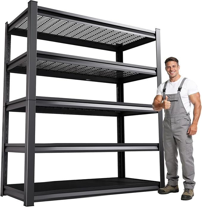 Garage Shelving, 2000LBS Garage Storage Shelves, 5-Tier Heavy Duty Shelves, Utility Adjustable Metal Shelving Unit, 72" H x 46" W x 19.6" D Storage Shelf for Warehouse, Basement, Closet