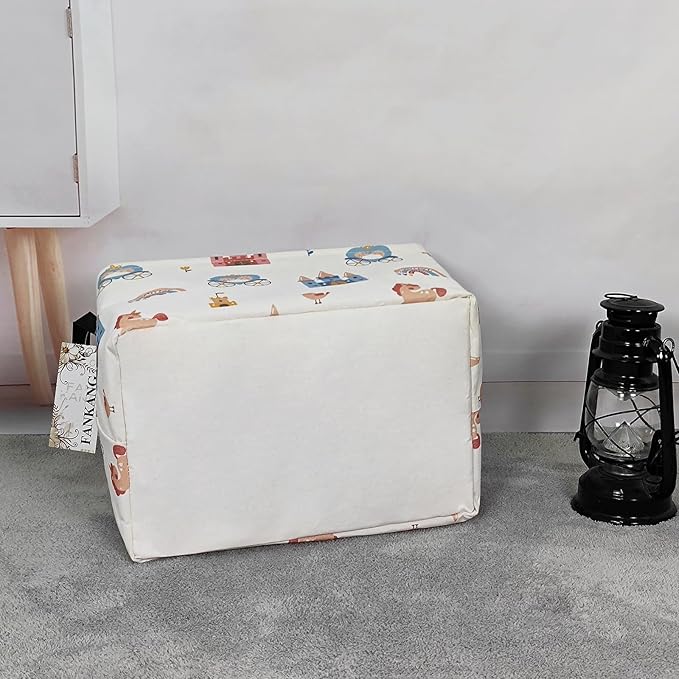 Storage Bins, Nursery Hamper Canvas Laundry Basket Foldable with Waterproof PE Coating Large Storage Baskets for Kids Boys and Girls, Office, Bedroom, Clothes,Toys(Rec-castle carriage ）