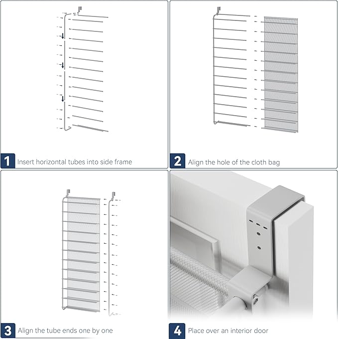 Whitmor 36 Pair Over The Door Shoe Organizer, 12 Tier Hanging Shoe Organizer, Heavy Duty Metal & Mesh Shoe Holder, Hanging Shoe Rack for Closet Organizer & Storage, 74"L x 21.7"W x 7.5"H, Grey