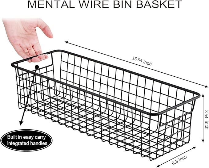 Sheechung Farmhouse Decor Metal Wire Storage Organizer Bin Basket(2 Pack) - Rustic Toilet Paper Holder - Storage Organizer for Bathroom, kitchen cabinets,Pantry, Laundry Room, Closets, Garage (Black)