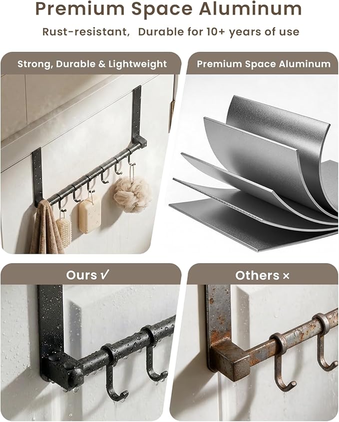 BOF Heavy Duty Over The Door Hooks, Moving 6 Door Hooks for Hanging, Over The Door Hanger Organizer for Bathroom,Black