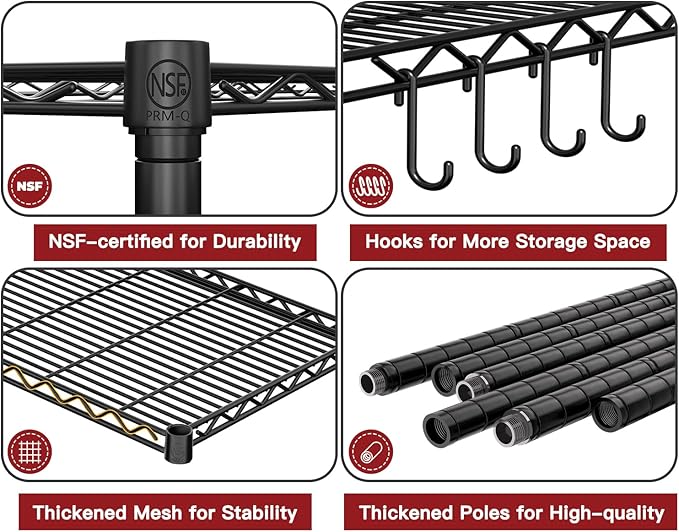 PrimeZone 3 Packs 48" W x 24" D x 81" H Heavy Duty Wire Storage Shelves with Wheels, 5 Tier Adjustable NSF Certified Garage Shelving Unit, Rolling Metal Organizer Shelf Rack for Warehouse, Restaurant