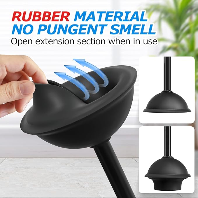FORASTO 3Pack Toilet Brush and Plunger Set, Extended Handle Plunger,Toilet Bowl Brush Plunger Set,Bathroom Cleaning Tools,Toilet Brush Plunger Combo,Cleaning Brush,Cleaning Supplies(20inch)