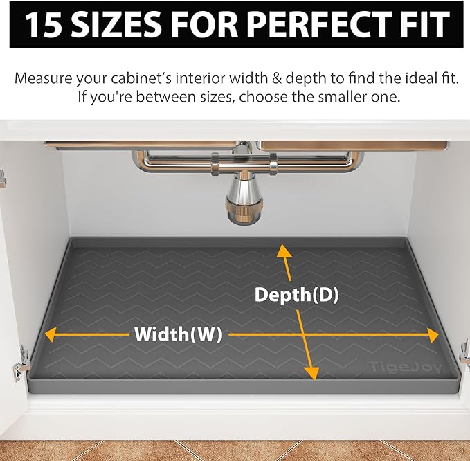 TigeJoy Waterproof Under Sink Mat 22" x 19", Shelf Liner Protector in Kitchen and Bathroom, Silicone Cabinet Liners for Organizers and Storage, Fit as Drawer Mats or Drip Tray