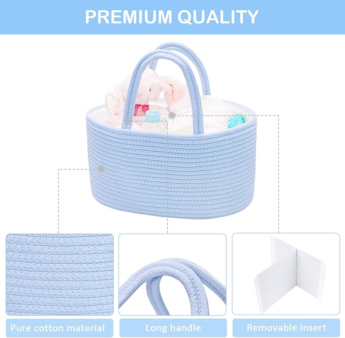 ABenkle Diaper Caddy Organizer, Boho Rustic Cotton Rope Nursery Baby Basket, Changing Table Organizer for Baby Diaper Storage and Baby Shower