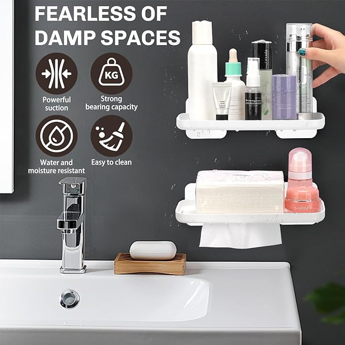 ACEXINYAN 2pc Wall Mounted Floating Shelf, Small Storage Rack with Edge Design, No Drill Shelves for Wall, Floating Shelves Damage-Free Expand Walls Space for Living Room Kitchen Bathroom (White)