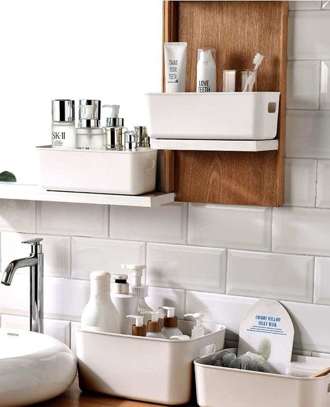 Plastic Storage Bins,Versatile Kitchen Pantry Organization and Storage,for Plastic Storage Container Under Bed,Under Sink Bathroom Organizer (1 Pack Medium, White)