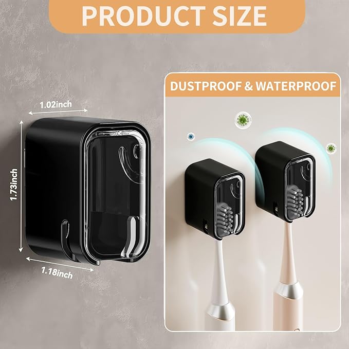 Wall Mounted Toothbrush Holders for Bathroom, Strong Self Adhesive Tooth Brush Holder with Cover, Toothbrush Heads Organizer for Family, 4 Pcs