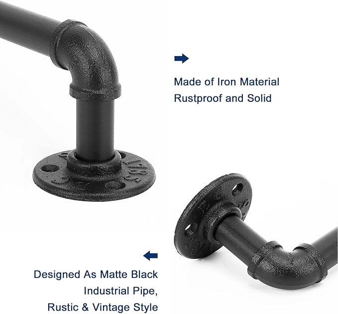 NearMoon Industrial Pipe Towel Bar, Heavy Duty Bathroom Hardware Towel Holder Accessory, Wall Mounted DIY Rustic Iron Bathroom Towel Rack Holder (60 Inch, Black)