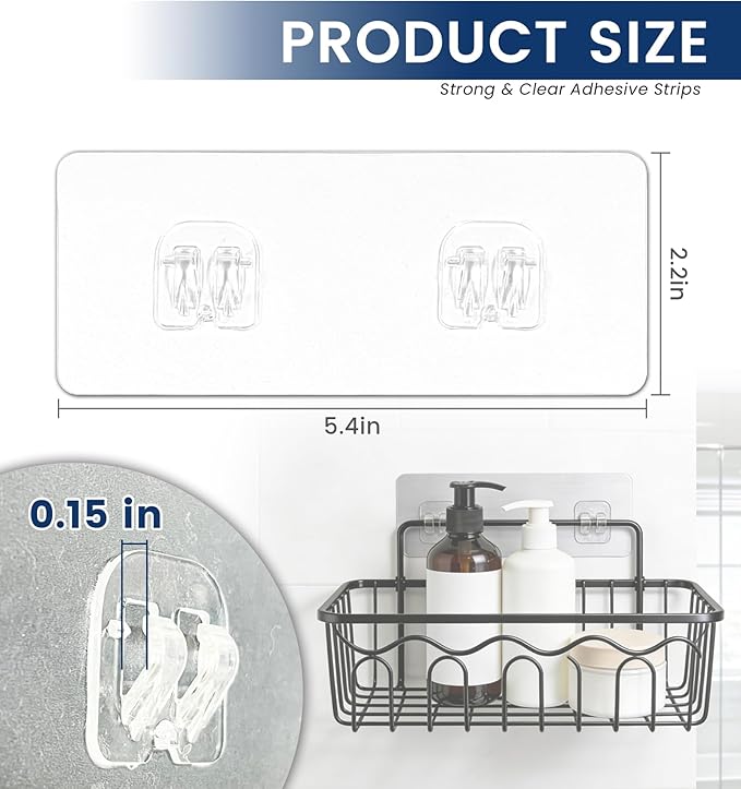 16 Pack Shower Caddy Adhesive Replacement Pads, Strong Transparent Waterproof Sticky Hooks, No-Drill Wall Mount Adhesives for Bathroom Shelves, Corner Baskets, Kitchen Racks and Soap Holders