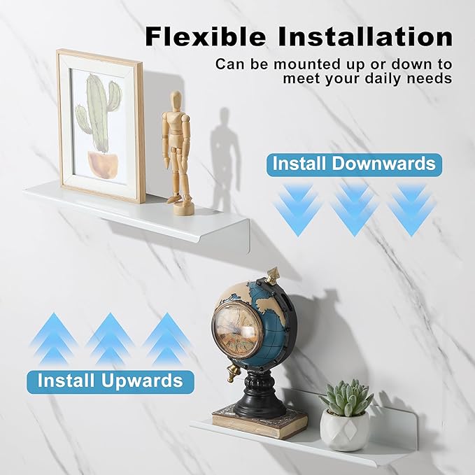 SAYAYO White Floating Shelves for Wall Storage, 12 Inch Adhesive Wall Shelves for Bedroom Decor, Small Display Bathroom Shelf Organizer for Kitchen, Living Room, Office, 2pcs