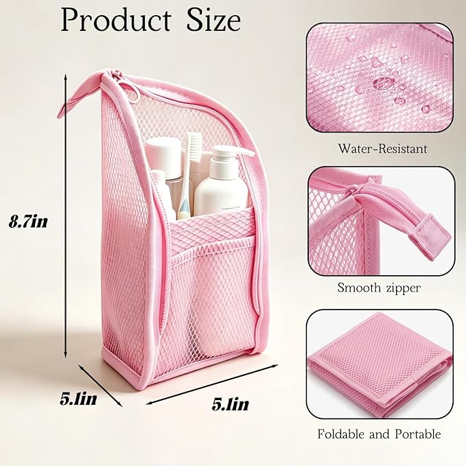 Standing Toiletry Bag, Lightweight Portable Travel Toiletry Bag, EVA Foldable Clear Hanging Makeup Bag, Breathable Cosmetic Organizer for Travel & Bathroom (Pink and Black)
