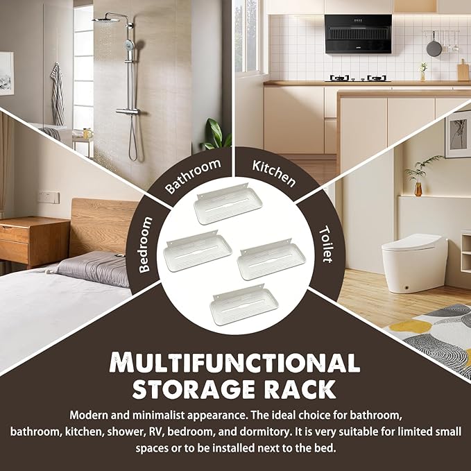 ACEXINYAN Wall Mounted Floating Shelf, Self Adhesive Shelf, No Drill Adhesive Wall Shelf, Floating Shelves Damage-Free Expand Walls Space for Living Room Kitchen Bathroom (4, White)