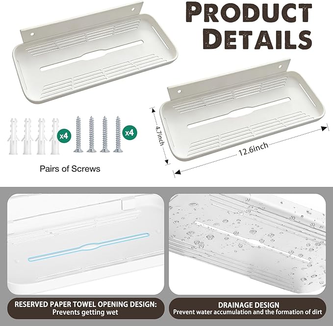 ACEXINYAN Wall Mounted Floating Shelf, Self Adhesive Shelf, No Drill Adhesive Wall Shelf, Floating Shelves Damage-Free Expand Walls Space for Living Room Kitchen Bathroom (2, White)