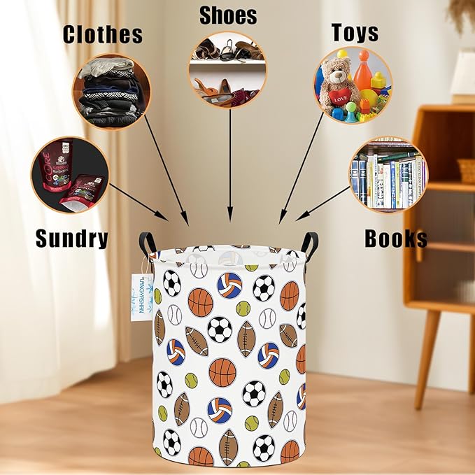 Laundry Basket Canvas Fabric Collapsible Organizer Basket for Storage Bin Toy Bins Gift Baskets Bedroom Clothes Children Nursery Hamper (Colorful Balls)