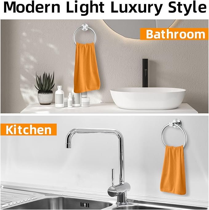 Brushed Silver Towel Ring, SUS304 Stainless Steel Hand Towel Holder for Bathroom Kitchen, Modern Style Towel Hanger, Thicken Ring Towel Holder, Towel Rack Round Wall Mounted (1, Brushed Silver)
