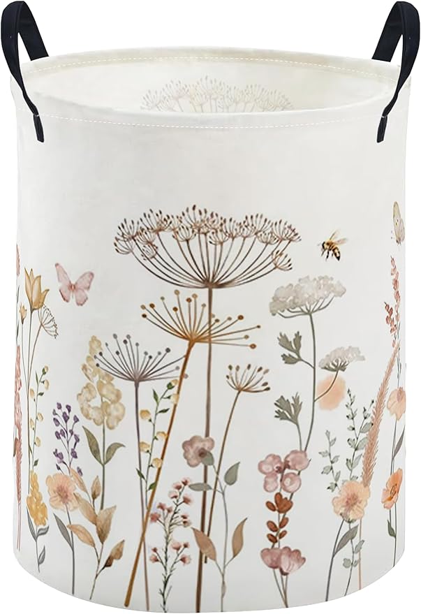 ESSME Kids Laundry Basket,Flower Hamper Collapsible Canvas Waterproof Storage Bin for Girls, Cute Hamper,Gift Baskets(Flower cluster)
