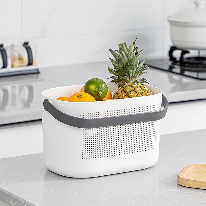 UUJOLY Plastic Storage Baskets with Handles, Shower Caddy Shelf Organizers Basket for Bathroom, Kitchen, Dorm Room, Grey, 2 Pack