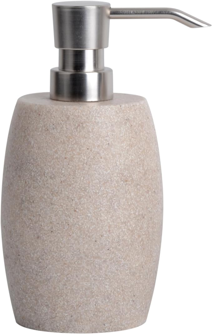 Clasin Home Sandstone Textured Resin Soap Dispenser with Metallic Pump and Waterproof Bottle Labels for Bathroom Kitchen Dish Hand Wash Shower Lotion Shampoo, 12 Oz, Beige