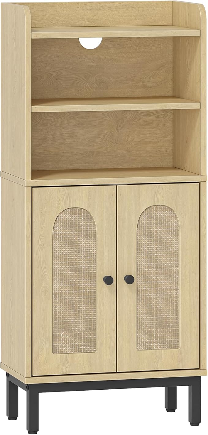 Hzuaneri Bathroom Storage Cabinet, Small Floor Cabinet with 2 Door and Shelves, Toilet Paper Cabinets, Bathroom Organizer with Adjustable Shelf, for Small Spaces Rattan Black 7.1" Dx14.6 Wx32.7 H