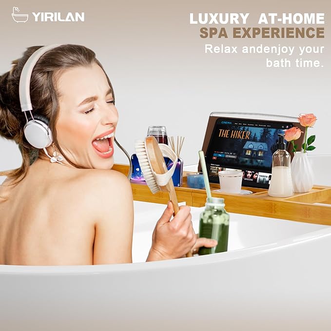 Bathtub Trays for Tub,Bath Tray, Foldable Bathtub Caddy,Bamboo