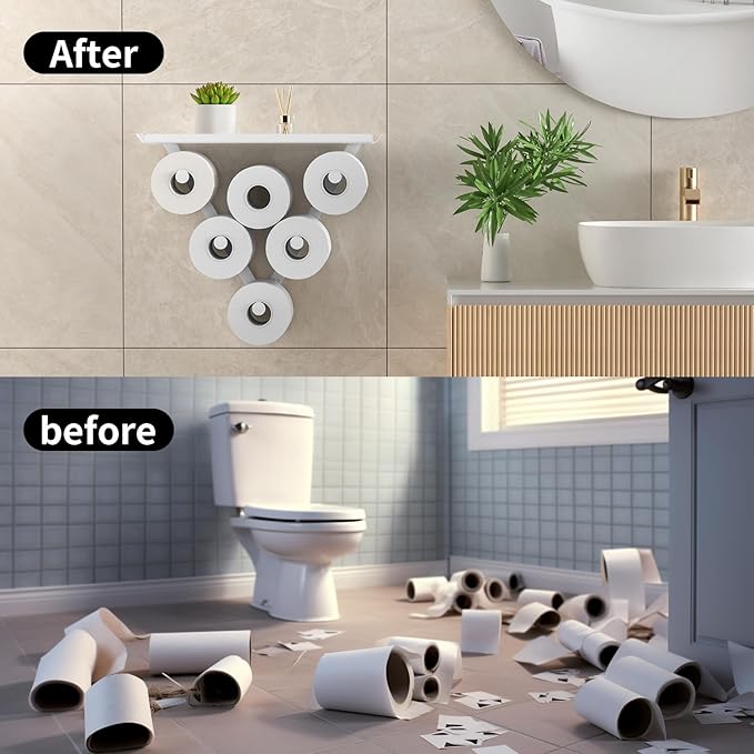 Toilet Paper Holder Rack, Funny Wall Mount Toilet Paper Storage for Extra 12 Rolls, Metal Wall Art Sculpture Bathroom Decor Tissue Holder Shelf (White)
