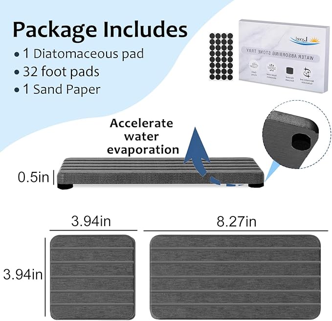 3PCS Stone Drying Tray, Stone Soap Tray, Water Absorbing Stones Trays for Sink, Fast Dry Diatomite Stones Sink Mat, Used for Hand Soap,Sponge,Toothbrush Holder in Bathroom Counter and Kitchen Sinks