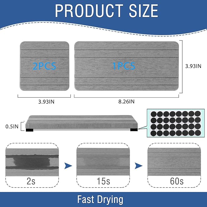 3PCS Water Absorbing Stone Tray, DryingNeat Diatomite Stone Sink Tray, Instant Dry Sink Coasters, Kitchen Sponge Hand Soap Holder, Countertop Fast Drying Counter Trays,8 * 4inch and 4 * 4inch